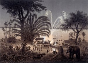 Beleuchtung des Flusses während des Bassac-Festes, Siamesisches Laos. In „Atlas der Erkundungsreise in Indochina 1866-1868“ veröffentlicht unter der Leitung von F. Garnier 1873. von Unknown artist