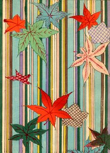 Illustration von Herbstblättern auf gestreiftem Hintergrund von Unknown artist
