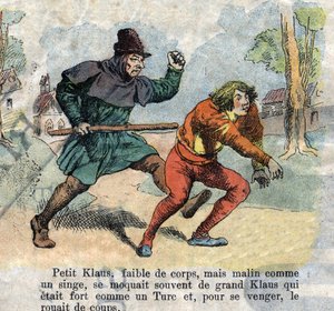 Illustration des späten 19. Jahrhunderts für das Märchen von Hans Christian Andersen „Groß Klaus und Klein Klaus“ von Unknown artist