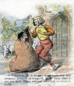 Illustration aus dem späten 19. Jahrhundert für das Märchen von Hans Christian Andersen (1805-1875) „Groß Klaus und Klein Klaus“. Private Sammlung. von Unknown artist
