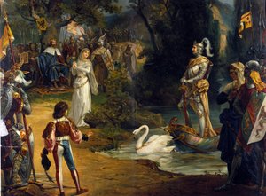 Illustration der Oper „Lohengrin“ von Richard Wagner (1813-1883). Chromolithographie