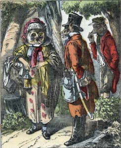 Illustration des Märchens „Gute Mama Schaf“. In „Märchen aus dem Heim für die Kleinen“. Anonyme Gravur des 19. Jahrhunderts.
