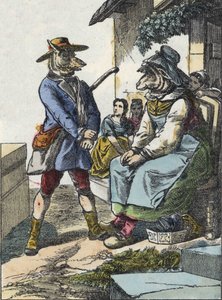 Illustration des Märchens „Gute Mutter Schaf“. In „Märchen aus dem Heim für die Kleinen“. Anonyme Gravur aus dem 19. Jahrhundert