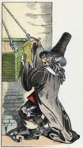 Illustration des Märchens „Der schreckliche Raminagrobis und die Mäuse“. Charakterzeichnungen von Fabeln von Jean de la Fontaine. In „Märchen aus dem Heim für die Kleinen“. Anonyme Gravur des 19. Jahrhunderts. von Unknown artist