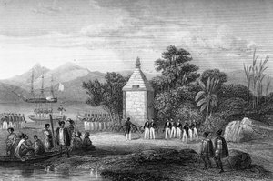 Einweihung durch Kapitän Durville des Denkmals zu Ehren des französischen Seefahrers Jean-Francois Galaup, Graf von La Pérouse.