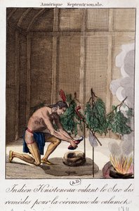 Indianer Knisteneau leert den Beutel mit Heilmitteln für die Kalumet-Zeremonie von Unknown artist