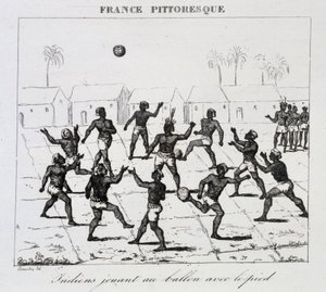 Indianer (Südamerika) spielen Ball mit dem Fuß von Unknown artist