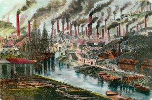 Industrielle Revolution: Überblick über Mr. Vivians Kupferfabrik in Swansea, Wales. Gravur aus dem 19. Jahrhundert von Unknown artist