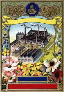 Industrialisierung: Luftansicht einer Fabrik. Chromolithographie aus dem späten 19. Jahrhundert. von Unknown artist