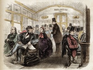 Innenansicht eines Wagens der Baltimore & Ohio Railroad, USA - 1861 - Innenansicht eines amerikanischen Wagens im Jahr 1860