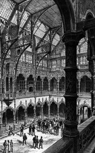 Innere Ansicht der Antwerpener Börse im 19. Jahrhundert. Gravur in „Le journal de la jeunesse“ von Unknown artist