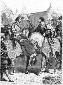 Interview von Franz I. und Heinrich VIII. Gravur des 19. Jahrhunderts.