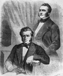 Isaac und Jacob Emile Pereire, französische Geschäftsleute, Gründer der Société de crédit mobilier (1852). von Unknown artist