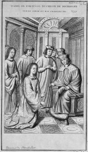 Isabella von Portugal (1397-1472), Herzogin von Burgund, verabschiedet sich von König Karl VII.