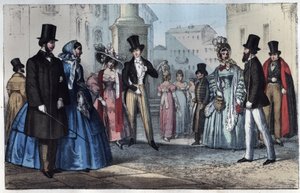 Italienische Mode im 19. Jahrhundert - Gravur aus „Usi e Costumi di Tutti i Popoli dell