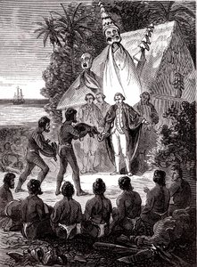James Cook mit den Eingeborenen der Insel Sandwich von Unknown artist
