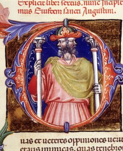 Janus, römische Gottheit, zwei entgegengesetzte Gesichter - aus einem Manuskript von „De civitate dei“ von Augustinus, frühes 15. Jahrhundert. Stadtbibliothek von Rimini von Unknown artist