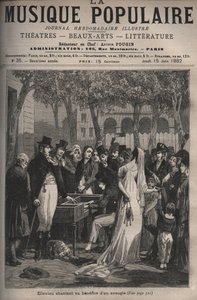 Jean Elleviou, französischer Sänger, Komiker und Librettist (1769-1842) singt 1801 zum Wohle eines Blinden auf den Champs-Elysées - Gravur in „La musique populaire“ illustriertes Wochenblatt - 1882