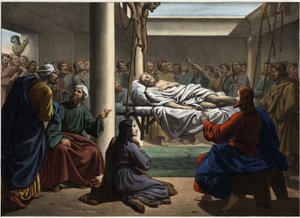Jesus heilt den Gelähmten von Bethesda. Anonyme Gravur aus der Mitte des 19. Jahrhunderts. von Unknown artist