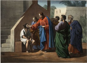 Jesus heilt den blind geborenen Mann. Anonyme Gravur aus der Mitte des 19. Jahrhunderts von Unknown artist