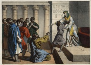 Joseph der Patriarch, zum Wesir von Ägypten ernannt, wird von seinen Brüdern erkannt, die ihn für tot hielten und um Vergebung bitten. Anonyme Gravur des 19. Jahrhunderts von Unknown artist
