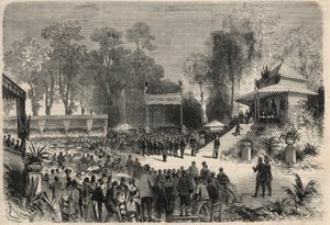 Reise von Napoleon III. (1808-1883) und Kaiserin Eugenie de Montijo (1826-1920) nach Rouen: Verteilung der Preise beim Landwirtschaftswettbewerb. Gravur in „L