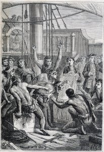 Reise von Samuel Wallis (1728-1795) nach Polynesien: Eingeborene erstaunt über einen Spiegel - Illustration aus „Die großen Seefahrer des 18. Jahrhunderts“ von Unknown artist