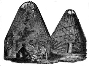 Kalmücken (Westmongolen) vor ihrem Zelt.