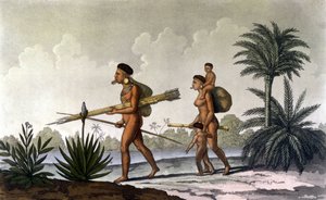 Kerengnatnuck, Häuptling der Botocudos, und seine Familie (Brasilien) - in „Das alte und moderne Kostüm“ von Ferrario, hrsg. Mailand von Unknown artist