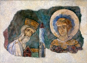 König Bozon bietet einem Heiligen die Abtei von Charlieu an, Ende des 12. Jahrhunderts. von Unknown artist