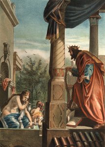 König David und Bathseba, seine zukünftige Frau im Bad, in „El Culto de la Hermosura“ von Juan Justo Huguet