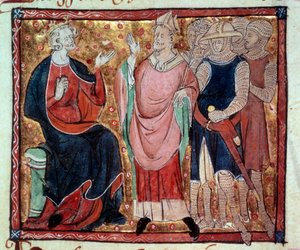 König Heinrich II. von England empfängt einen Bischof und Soldaten