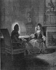 König Ludwig XIV. (1638-1715) spricht mit seiner zukünftigen Frau, Madame de Maintenon (Françoise d
