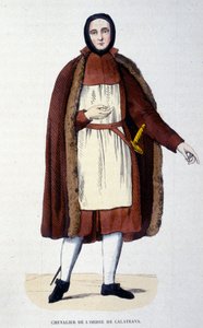 Ritter des Ordens von Calatrava. Eine Gruppe von Mönchen und Rittern verteidigte die Stadt Calatrava in Spanien gegen die Kastilier in den Jahren 1145 und 1158. Der Orden wurde 1523 an die spanische Krone angeschlossen, mit dem König als Großmeister. Gravu