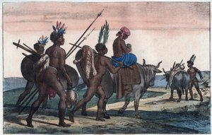 Korah-Hottentotten vom Kap auf dem Weg - Gravur aus „Usi e Costumi di Tutti i Popoli dell