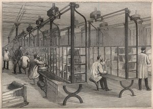 Die Briefpost: das Sortieren der Briefe im Hôtel des Postes in Paris - Gravur in „La Science française“ von Unknown artist