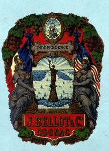 Etikett „Independence - J. Bellot & C°. Cognac“ (Freiheitsstatue). Chromolithographie, n.d. von Unknown artist