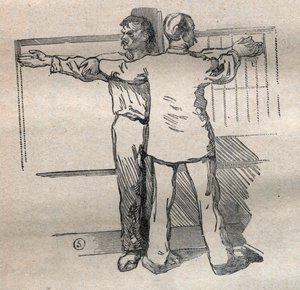 Die gerichtliche Anthropometrie oder Bertillonage, Methode von Alphonse Bertillon (1853-1914): Messung der großen Armkaliber - Gravur in „La Science française“ von Unknown artist