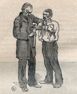 Die gerichtliche Anthropometrie oder Bertillonage, Methode von Alphonse Bertillon (1853-1914): Messung des Mittelfingers und des linken Ringfingers - Gravur in „La Science francaise“