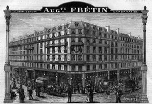 Große Strumpffabrik „Auguste Fretin“, Paris VI. Arrondissement, 64, rue de Rennes. Gravur von 1883 von Unknown artist