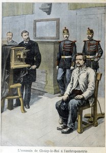 Der Mörder von Choisy-le-Roi bei der Anthropometrie (und M. Alphonse Bertillon) - in „Le Petit Journal“, Mai 1899 von Unknown artist