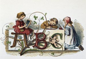 Lesen und Schreiben der Kinder - in "Les jeux des enfants", Ed. London, George Ronthedge and sons, spätes 19. Jahrhundert
