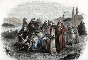 Legende der Enervierten von Jumièges: Die beiden Söhne des Merowingerkönigs Clovis II, bestraft für den Aufstand gegen ihren Vater, werden von den Mönchen der Abtei von Jumièges, in der Nähe von Rouen, aufgenommen von Unknown artist