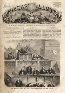 Legislativkörper - Sitzung vom 14. März 1861 - Pierre Jules Baroche (1802-1870) antwortet Jules Favre (1809-1880) - Das illustre Universum von 1861 von Unknown artist