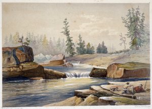 Die Papineau-Wasserfälle - in „Sketches on the Nipisaguit, a River of New Brunswick in America“ von William Hickman, ed. Halifax von Unknown artist