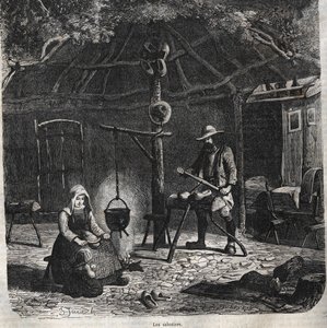 Die Holzschuhmacher. Gravur des 19. Jahrhunderts
