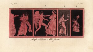 Leto mit ihren Kindern Apollo und Artemis, eine der Grazien, Neptun und eine der Furien