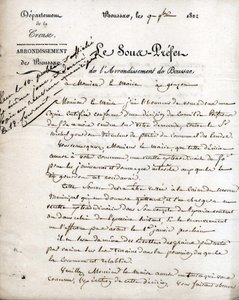 Brief des Unterpräfekten der Creuse (Arrondissement von Boussac) an den Bürgermeister von Gouzon, 9. September 1822