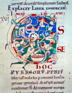 Lettrine C; eine Weinrebe, frühes 12. Jahrhundert. Miniatur des Mittelalters. Manuskript „Moralia in Job“ aus der Abtei Citeaux für Papst Gregor I von Unknown artist