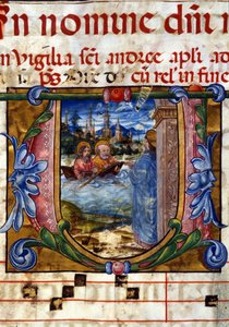 Lettrine eines Chores aus dem 15. Jahrhundert. Erscheinung Christi nach seiner Auferstehung am See Tiberias. Biblioteca nazionale Braidense, Mailand von Unknown artist